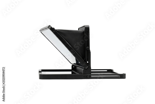 Εκτύπωση καμβά Side view of foldable black camera teleprompter stand