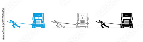 Tableau sur toile Conceptual illustration of three business people pulling semi trucks representin