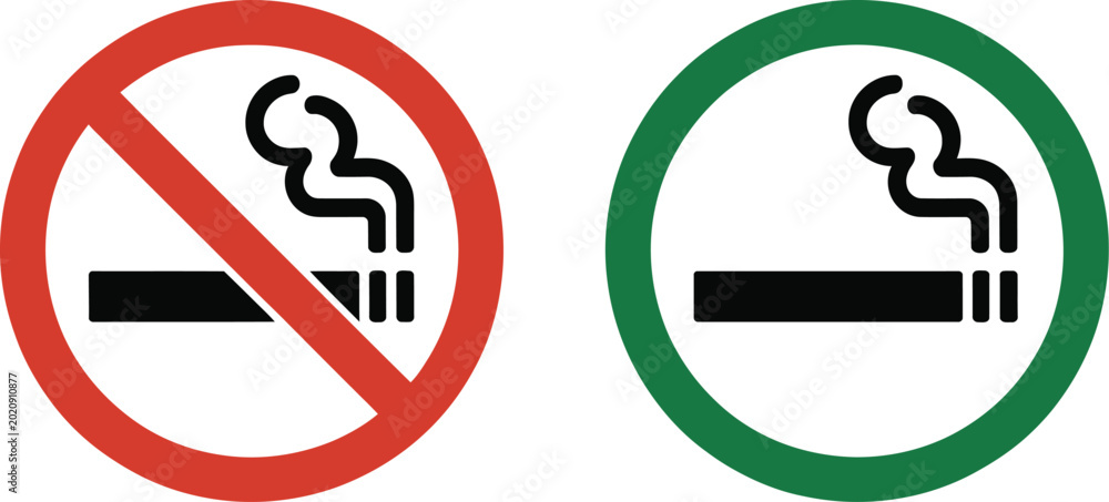 Εκτύπωση καμβά No smoking, no vaping sign vector, forbidden cigarette and vape symbols with green designated smoking area for safety awareness and public regulation design
