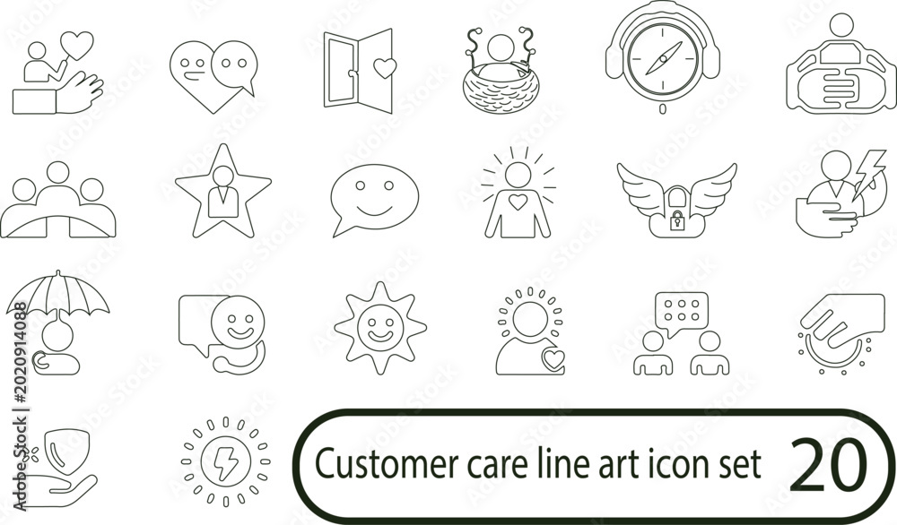 Fototapeta premium Modern Customer Service Line Art Icons Set with Support, Help Desk, Trust and Communication Outline Vector Collection