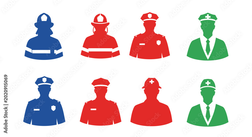 Εκτύπωση καμβά Diverse Professions Icons: Firefighter, Police, Doctor, Nurse, Officer