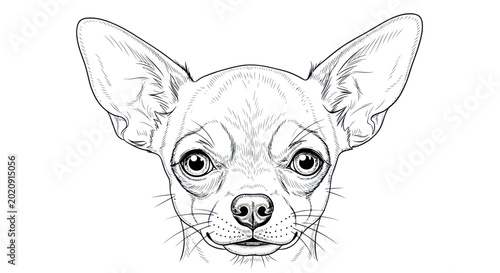 Fotografía Chihuahua Dog Face Sketch Portrait, Cute Pet Animal Drawing, Black and White Lin