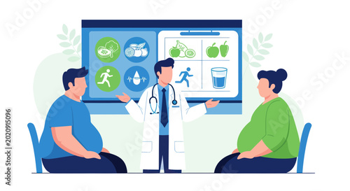 Tableau sur toile Doctor Consulting Overweight Couple About Healthy Lifestyle and Diet Plan