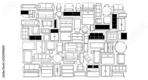 Foto Collection of Furniture Silhouettes in Black and White.