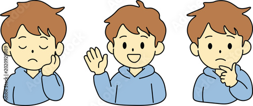 Cute Boy Waving Hand Flat Vector Illustration