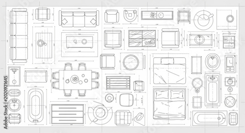 Architectural Blueprint Drawings of Furniture and Fixtures.