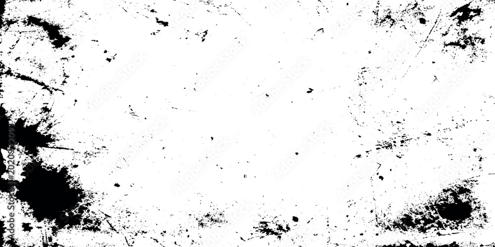 Obraz premium Grunge texture background with black splatters and scratches on white surface for design and artistic projects