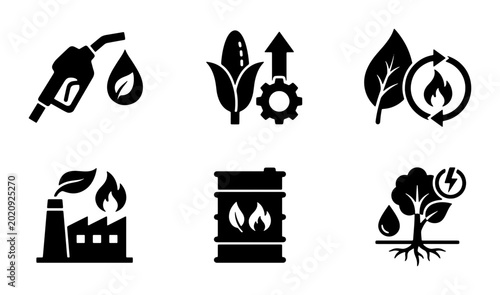 Foto Renewable Energy Icons: Biofuel, Ethanol, Green Power, Sustainable Industry, Eco