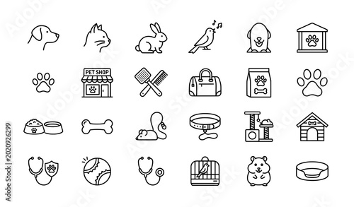 Принти на полотні Collection of pet care icons: dog cat rabbit bird hamster pet food pet shop coll