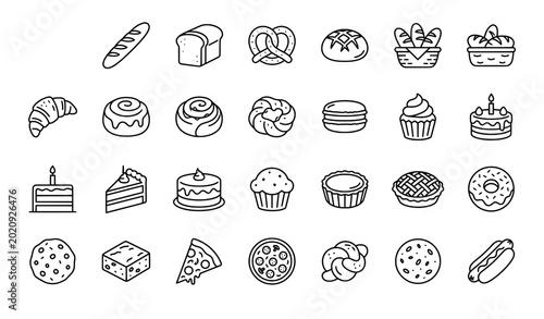 Cuadro en lienzo Bakery and pastry icons: baguette bread loaf pretzel round bread basket croissan