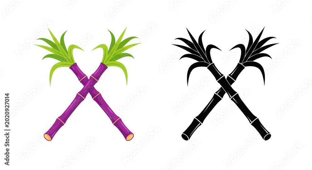 Εκτύπωση καμβά Crossed Sugar Cane Stalks - Color and Silhouette Icons