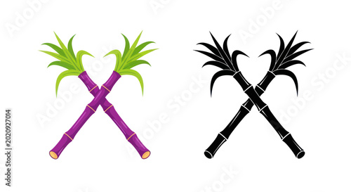 Obraz na plátne Crossed Sugar Cane Stalks - Color and Silhouette Icons