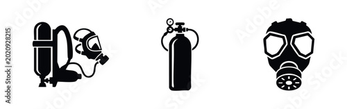 Slika na platnu Breathing Apparatus and Gas Mask Safety Icon Set