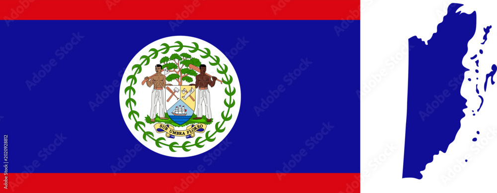 Φωτογραφία National Flag of Belize Featuring a Royal Blue Field with Two Red Horizontal Stripes and the Central Coat of Arms within a White Circle and 50 Mahogany Leaves