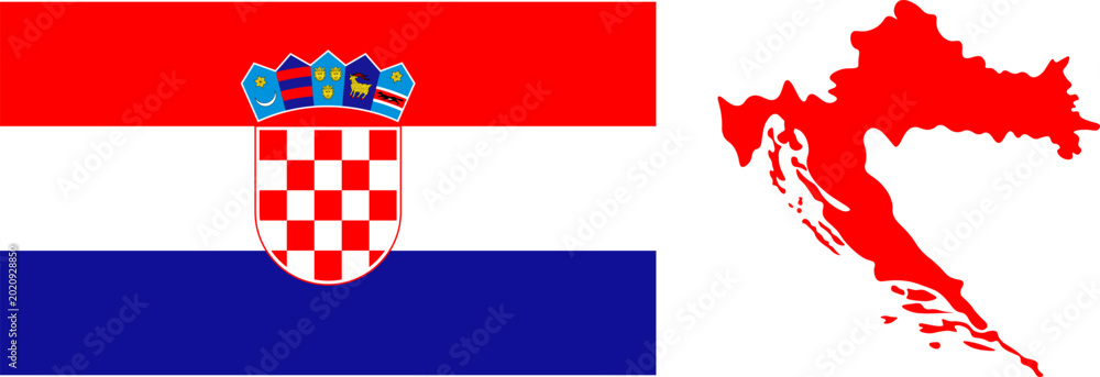 Φωτογραφία National Flag of Croatia Featuring Red White and Blue Horizontal Stripes with the State Coat of Arms Centered on the White Band and the Five Smaller Historic Shields