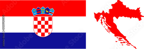 Foto National Flag of Croatia Featuring Red White and Blue Horizontal Stripes with the State Coat of Arms Centered on the White Band and the Five Smaller Historic Shields