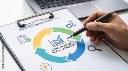 Business process optimization and workflow management concept with professional analyzing continuous improvement cycle diagram for operational efficiency and strategic development