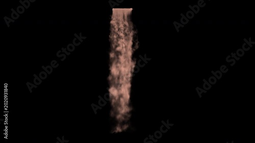 Curtain of reddish-brown sand particles cascades smoothly downward like a flowing waterfall against on alpha channel
