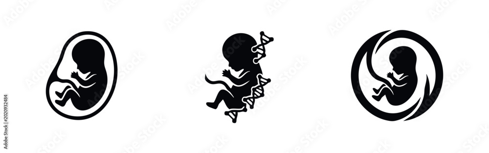 Εκτύπωση καμβά Set of human fetus and DNA icons, representing pregnancy, genetics, and embryonic development