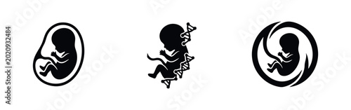 Foto Set of human fetus and DNA icons, representing pregnancy, genetics, and embryonic development