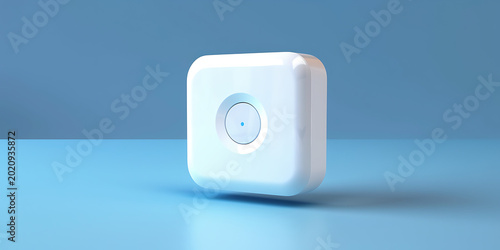Small White Square Device with Circular Button on Light Blue Background
