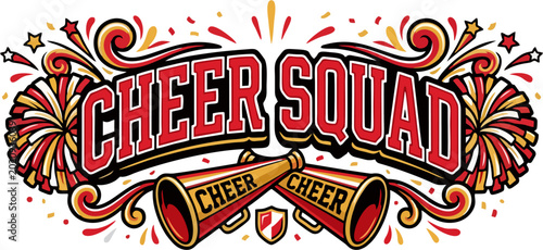 Quadro em tela Cheer Squad Bold Varsity Typography Logo - Cheerleading Team Banner with Pom Pom