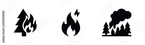 Bild auf Leinwand Forest Fire and Wildfire Disaster Icons
