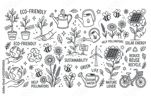 Tableau sur toile Environmental protection symbols and renewable resource graphics ink
