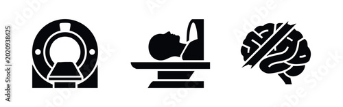 Φωτογραφία MRI scan and brain health medical icons.