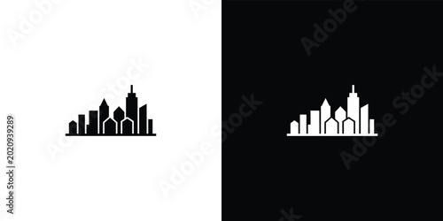 Slika na platnu Black and white of a city skyline with tall buildings and a church spire black b