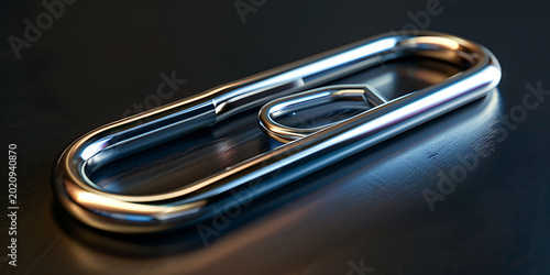Close-Up of Shiny Metal Paperclip on Dark Surface