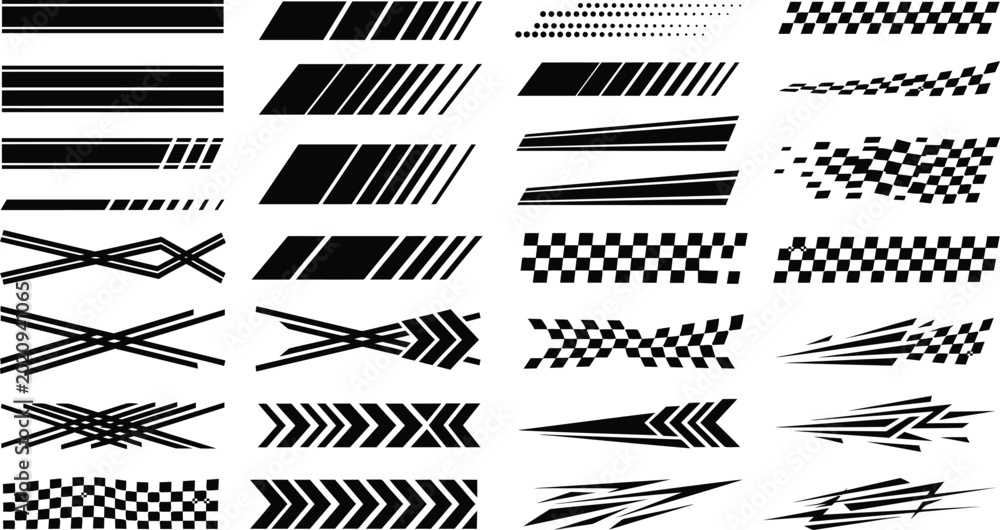 Fototapeta premium Speed lines and racing flags collection vector graphic elements