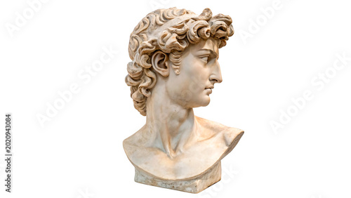 Fotografie An antique classic white marble sculpture bust portrait of a Greek roman man hea
