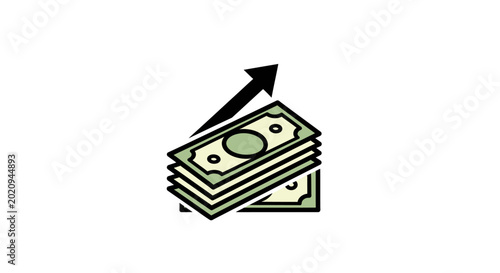 Cuadro en lienzo Stack of money with growth arrow.