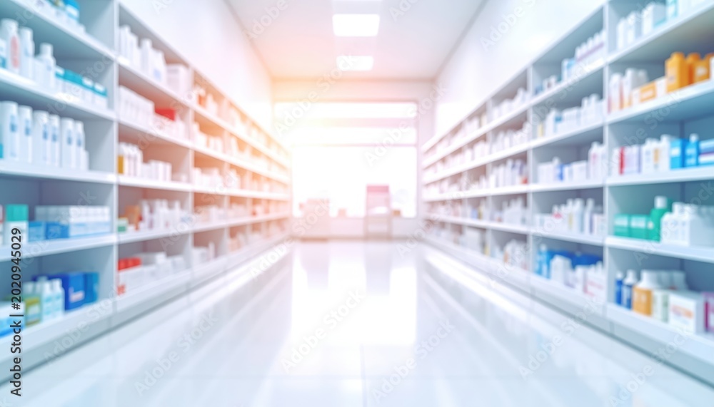 Obraz premium Exploring defocused pharmacy interior with standard shelving modern environment serene viewpoint pharmacy concept