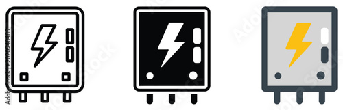 Foto Electrical panel icon representing circuit breaker cabinet, power distribution unit, energy control system, industrial electricity safety and engineering infrastructure vector