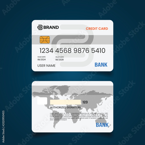 Schilderij op canvas Front and back view of realistic credit card design template, bank card icon, il