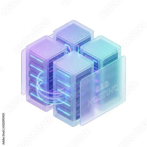 3D B2B Hosting Server Cluster With Neon Connectivity