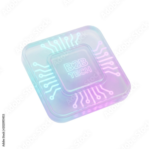 3D Microchip Icon With B2B Tech Text Overlay