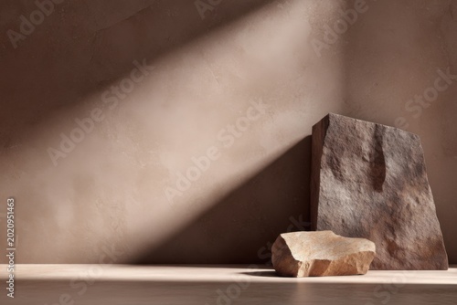 Minimalist Natural Stone Pedestal with Dramatic Light and Shadow.