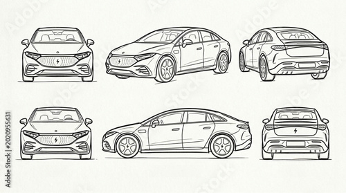 Bild auf Leinwand Set of car sketches showing different views and angles.