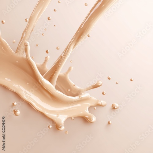 Creamy Liquid Splash with Droplets on Light Background.