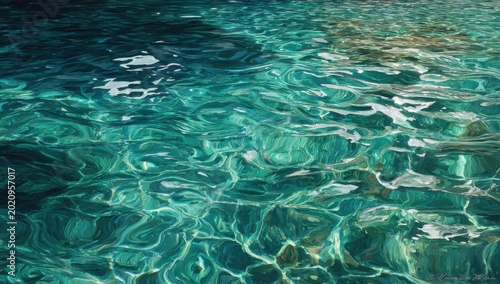 Close-up of Rippling Turquoise Water Surface with Sunlight Reflections.