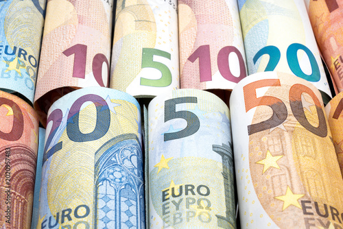 Schilderij op canvas Euro money on a roll. The currency widely used in Europe.