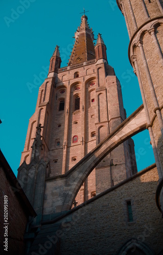 A cathedral tower in Brugge