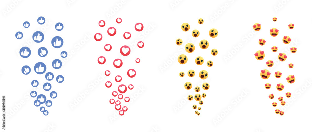 Εκτύπωση καμβά Set of social media reaction icons with like buttons heart symbols laughing face