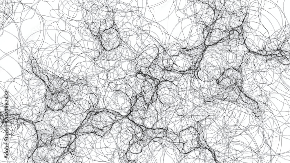 Obraz premium Intricate network of tangled lines and scribbles on a white background.