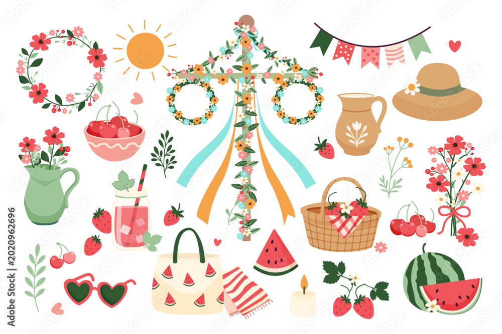 Fotografie Hand drawn Midsummer illustrations set
