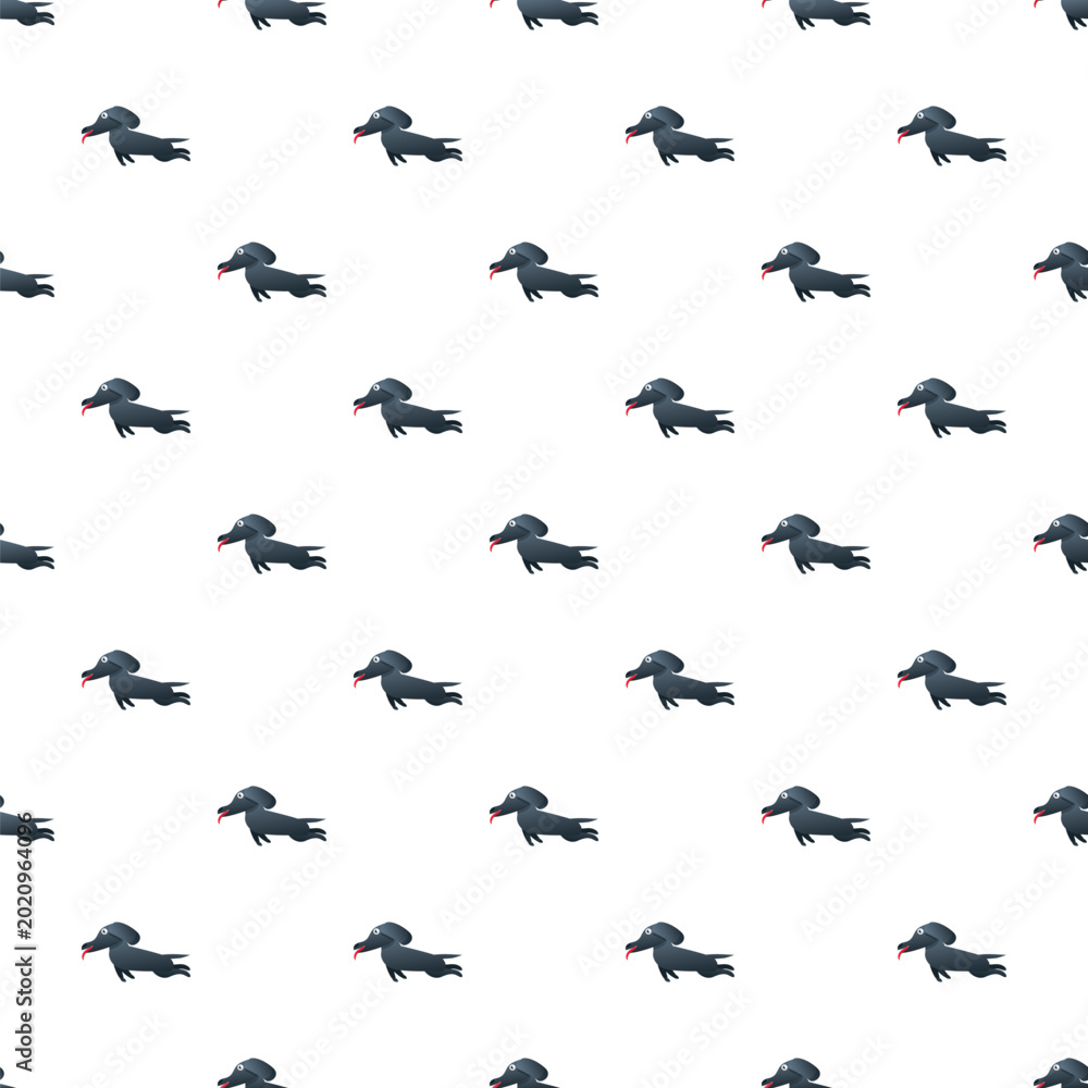 Fototapeta premium Black dachshund dog cartoon characters creating a seamless repeating pattern on white background
