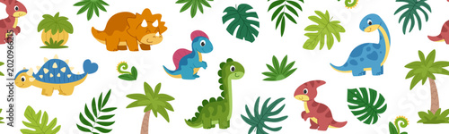 Foto Children cartoon dinosaur seamless border
